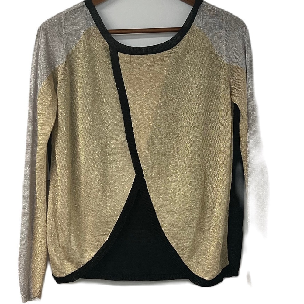 Jealous Tomato Woman's Metallic Black, Silver & Gold Sweater Sz s That Girl